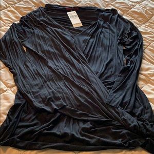 NWT BKE Buckle Red Black Wrap Long Sleeve Top Lg